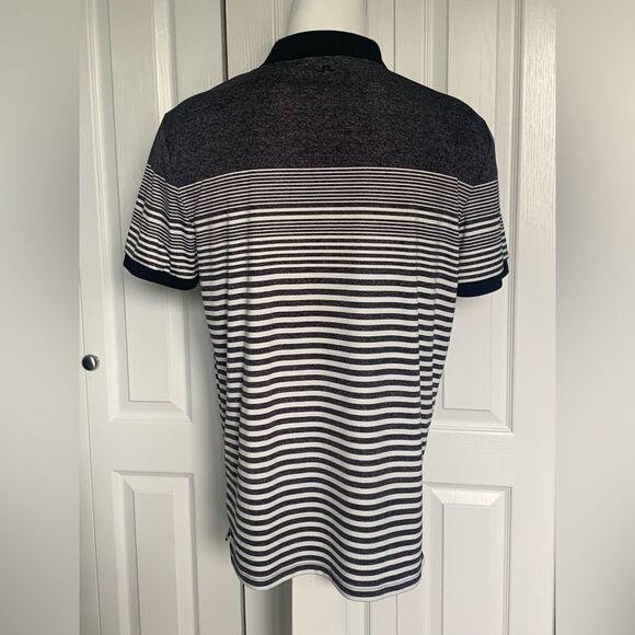 J. Lindeberg Black and White Striped Men's Golf Polo Shirt - Picture 3 of 8